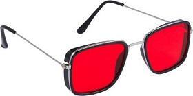 Unisex Red Silver Retro Square Sunglass